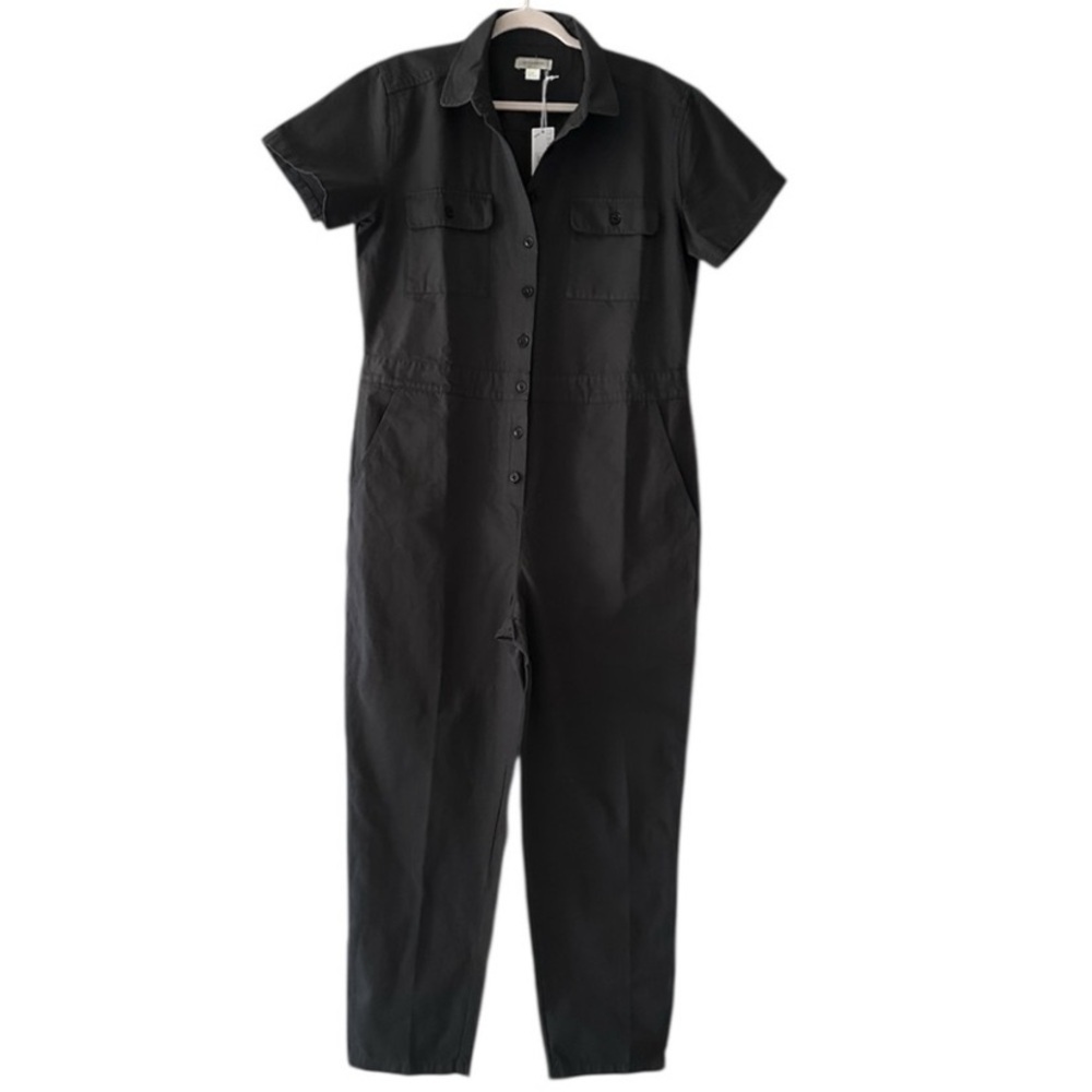 Women's Cotton Linen Twill Short Sleeve Coverall Jumpsuit Size L/G - Picture 2 of 9